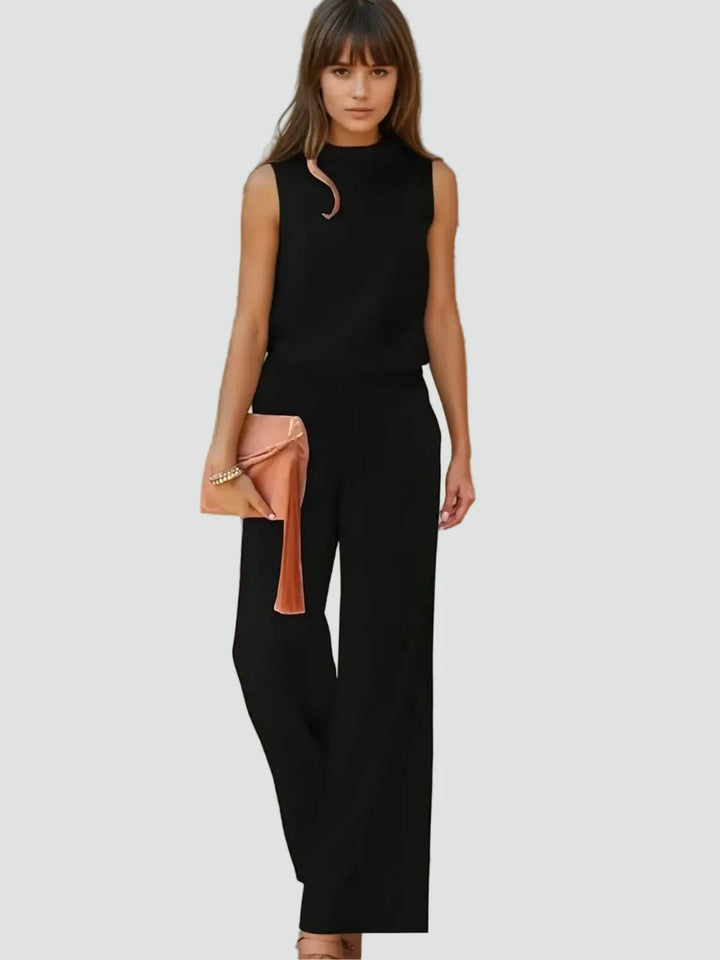 Clara | Combinaison Femme Noire Sans Manches Jambes Larges