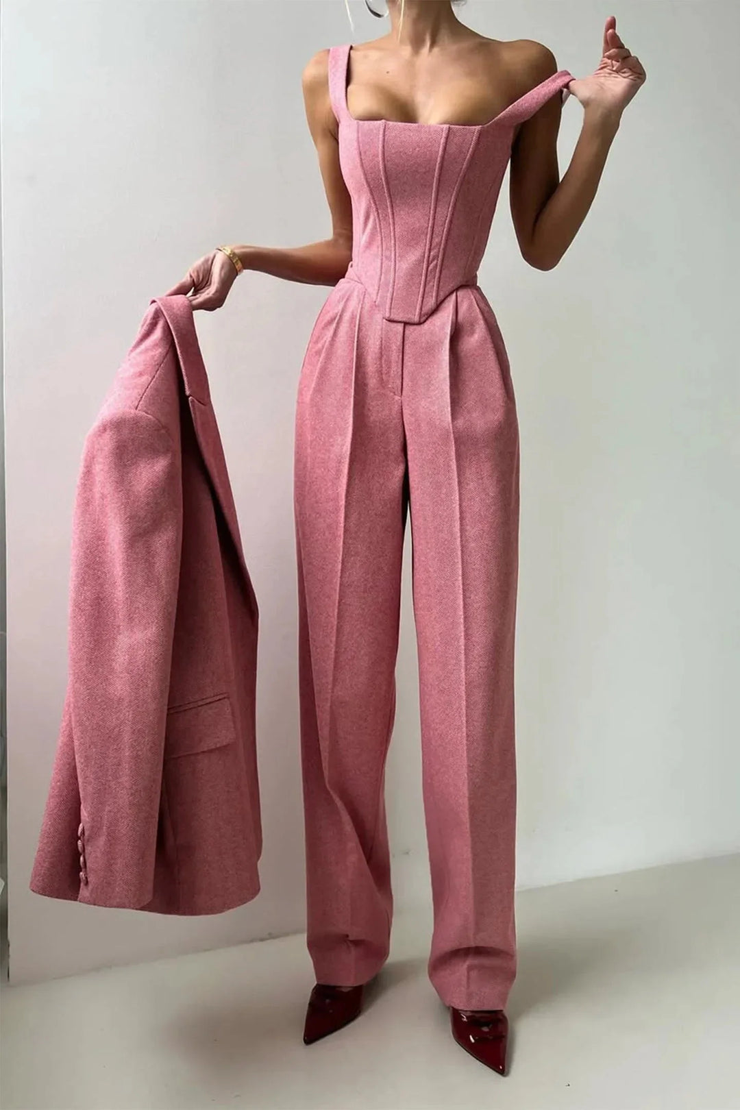 Clara | Combinaison Pantalon Corset Femme Rose