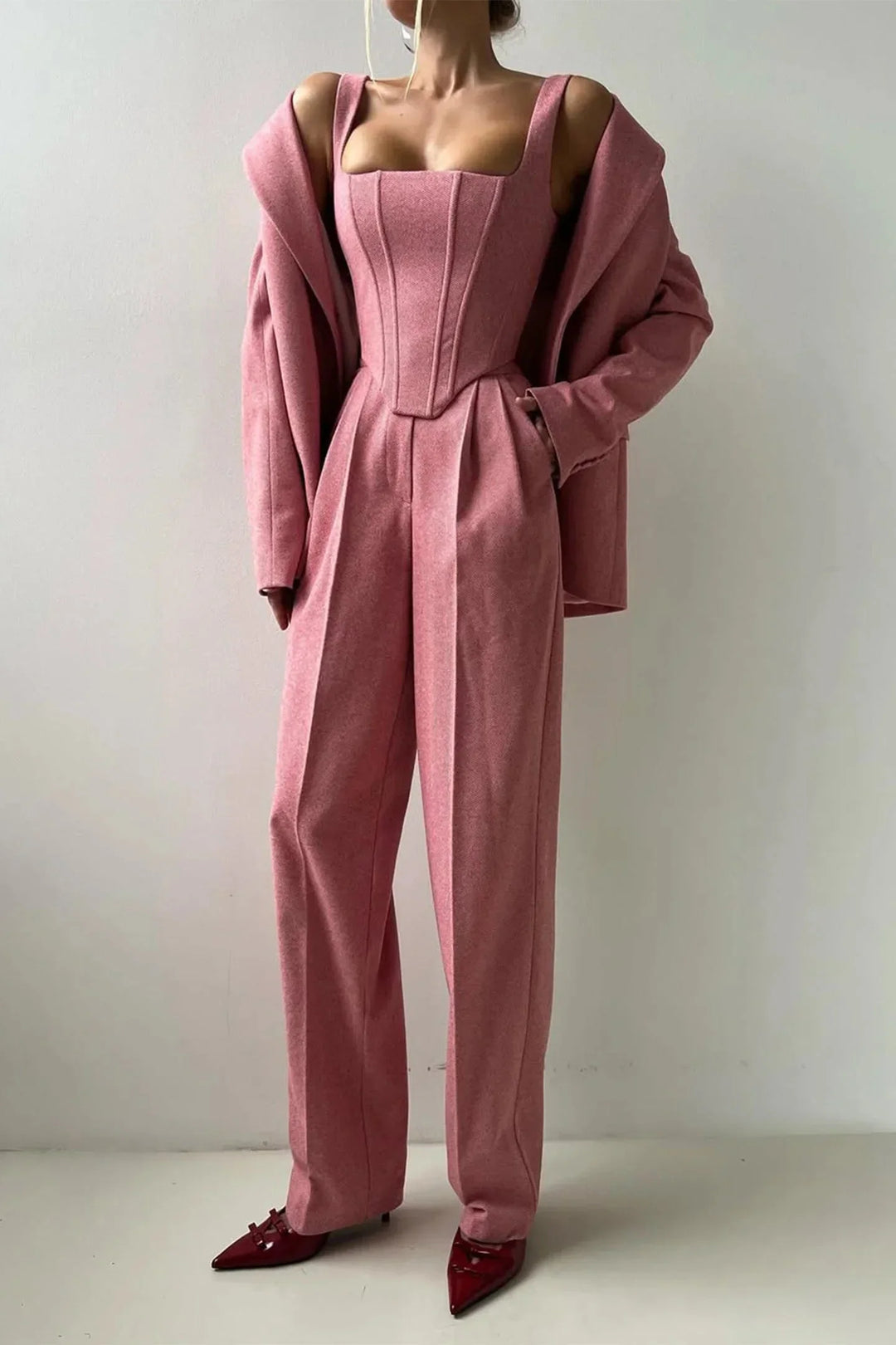 Clara | Combinaison Pantalon Corset Femme Rose