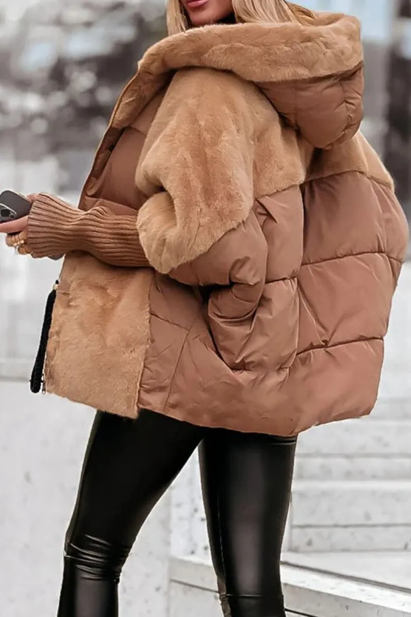 Clara | Doudoune Femme à Capuche Fausse Fourrure Zippée