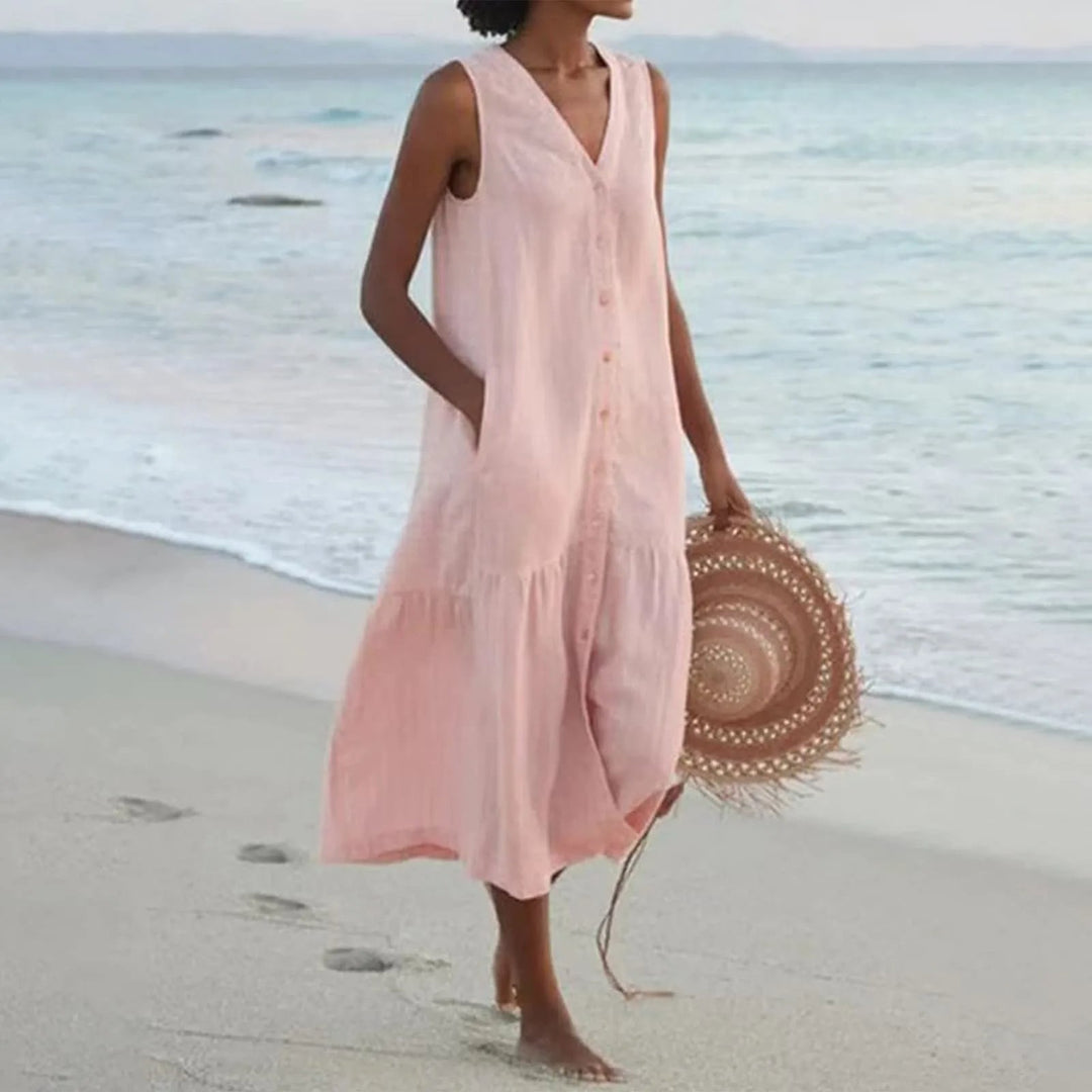 Clara | Robe Femme Midi Boutonnée Volantée