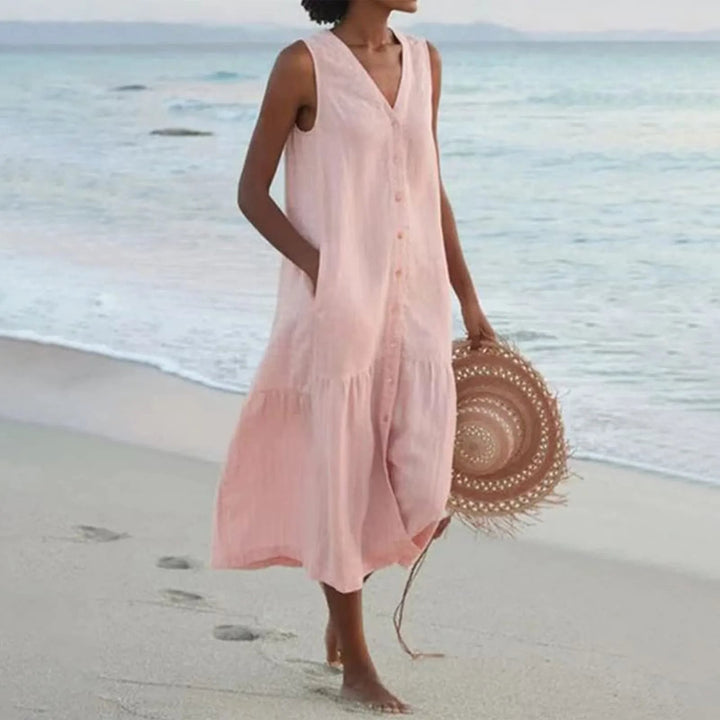 Clara | Robe Femme Midi Boutonnée Volantée