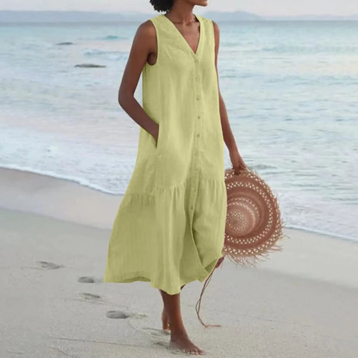 Clara | Robe Femme Midi Boutonnée Volantée