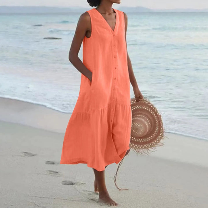 Clara | Robe Femme Midi Boutonnée Volantée