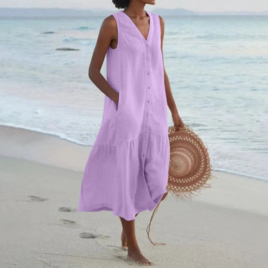 Clara | Robe Femme Midi Boutonnée Volantée