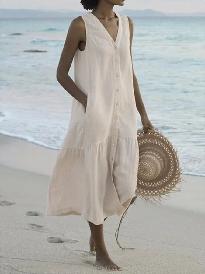 Clara | Robe Femme Midi Boutonnée Volantée