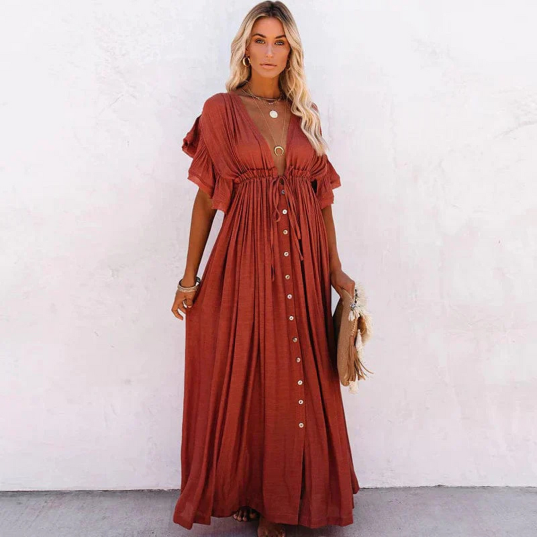 Clara | Robe Maxi Femme Col V Fluide