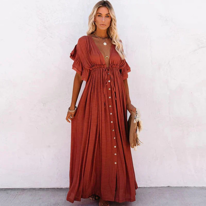 Clara | Robe Maxi Femme Col V Fluide