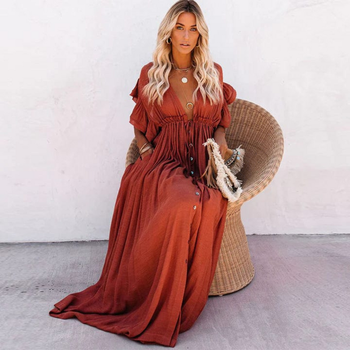 Clara | Robe Maxi Femme Col V Fluide