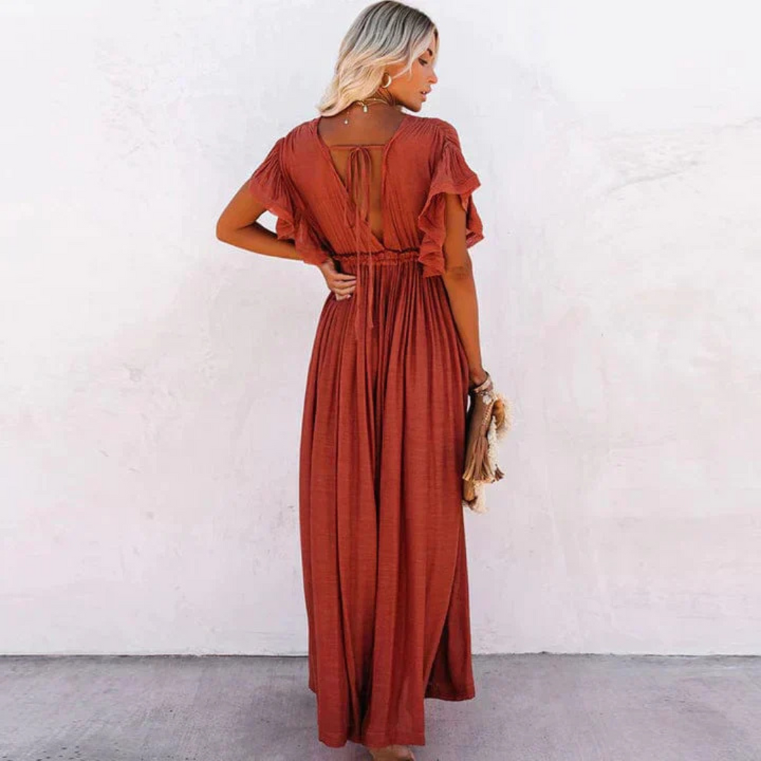 Clara | Robe Maxi Femme Col V Fluide