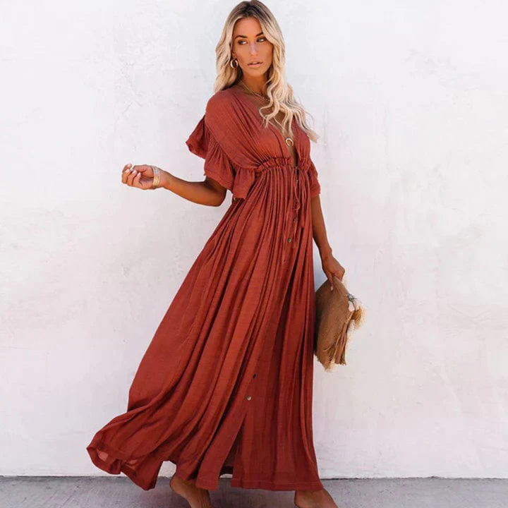 Clara | Robe Maxi Femme Col V Fluide