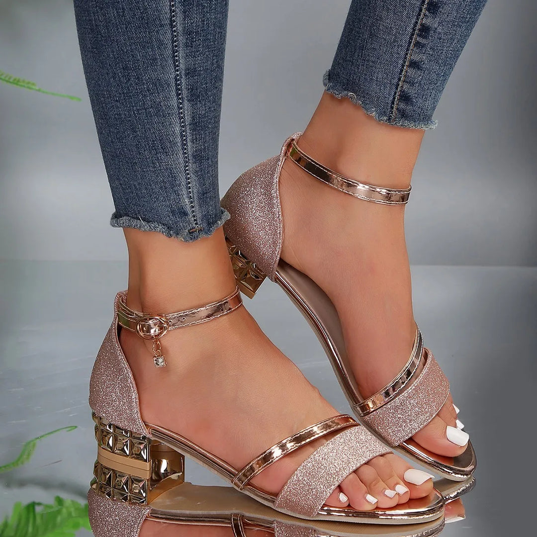 Clara | Sandales Femme Talon Bloc Dorées