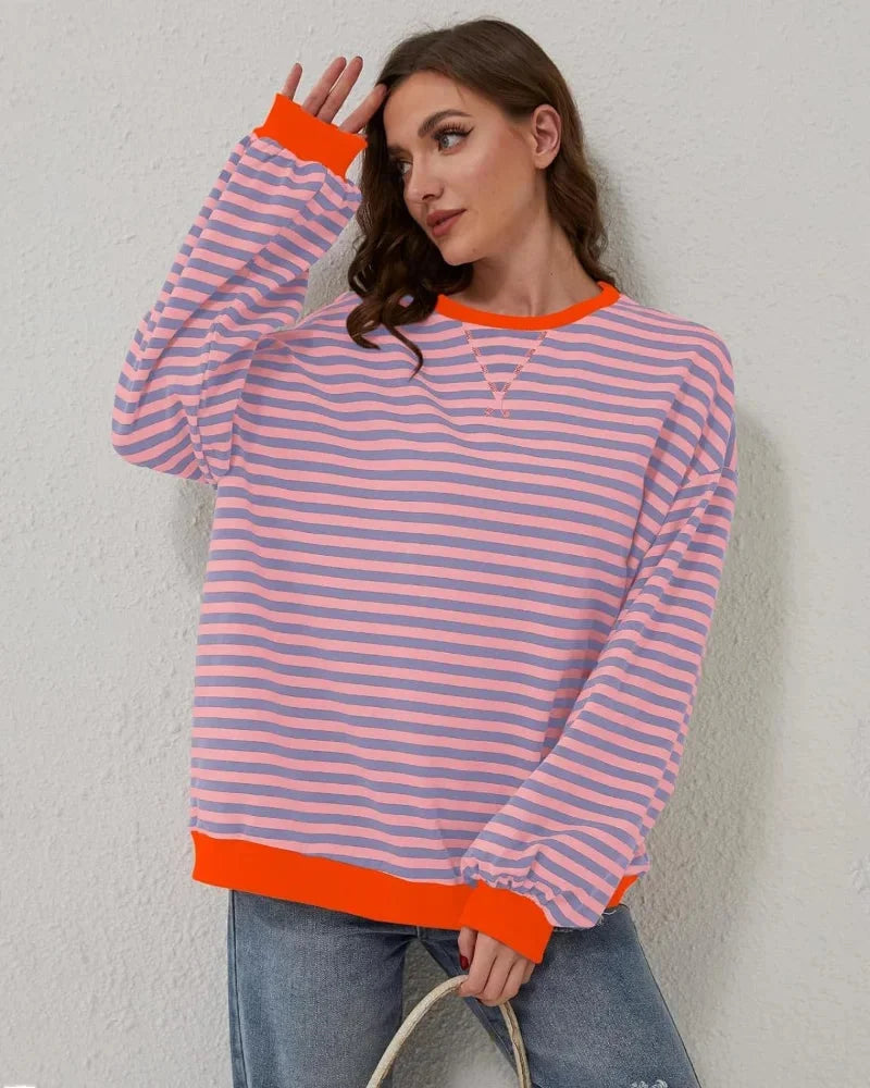Clara | Sweat Femme Rayé Col Rond Manches Longues