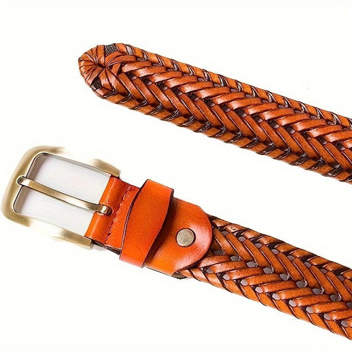Claude | Ceinture Tressée Cuir Marron Boucle Dorée