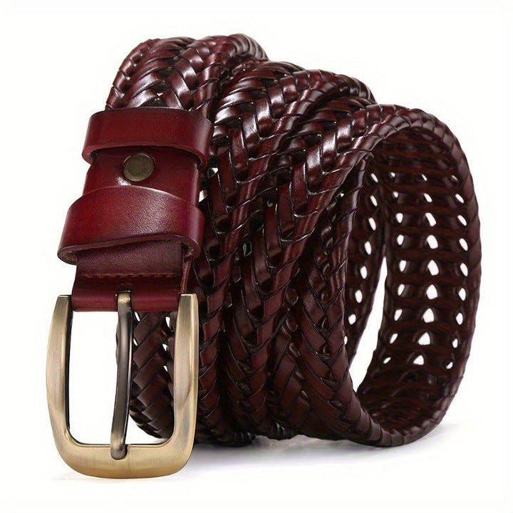 Claude | Ceinture Tressée Cuir Marron Boucle Dorée