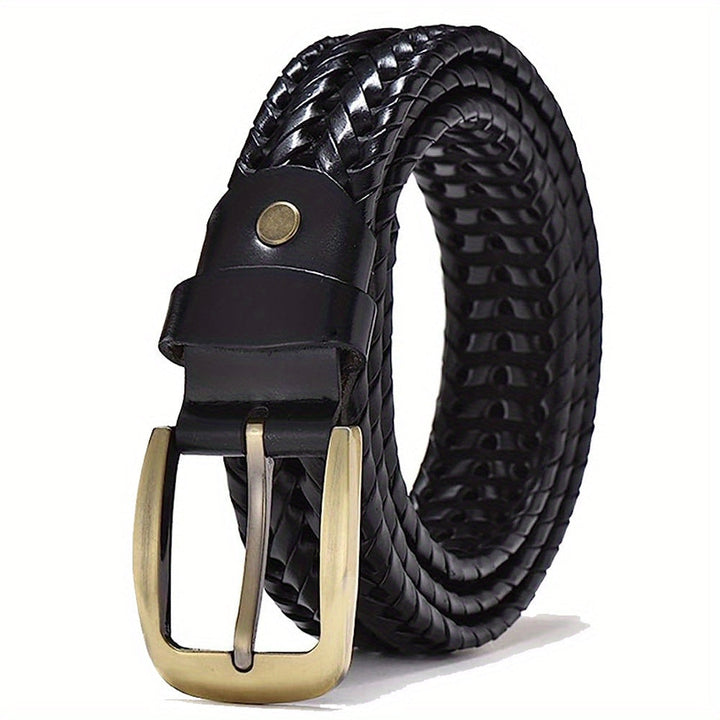 Claude | Ceinture Tressée Cuir Marron Boucle Dorée