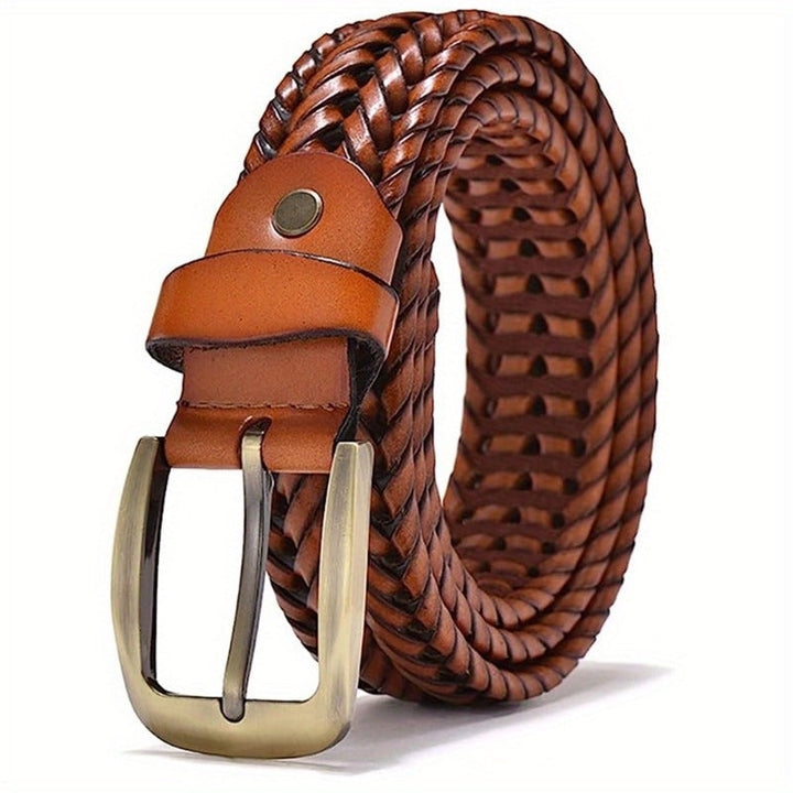 Claude | Ceinture Tressée Cuir Marron Boucle Dorée