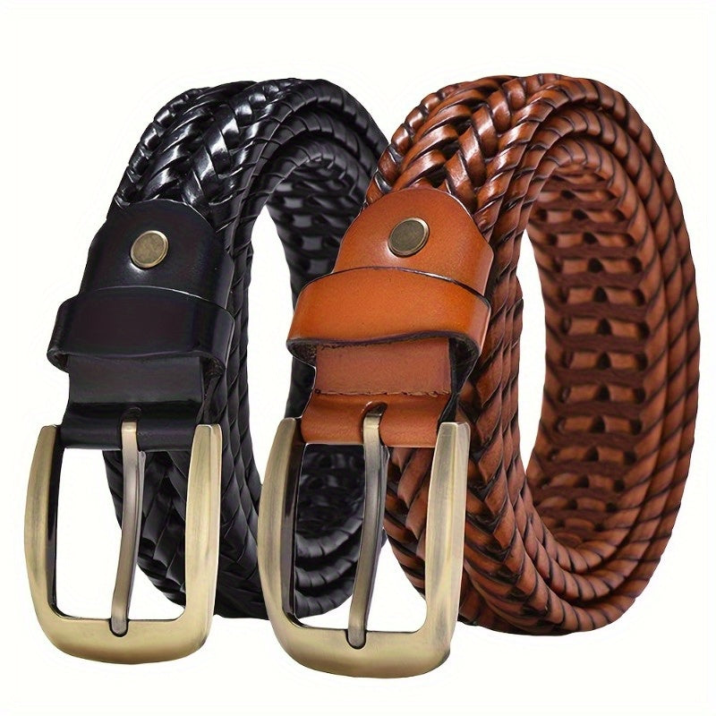 Claude | Ceinture Tressée Cuir Marron Boucle Dorée