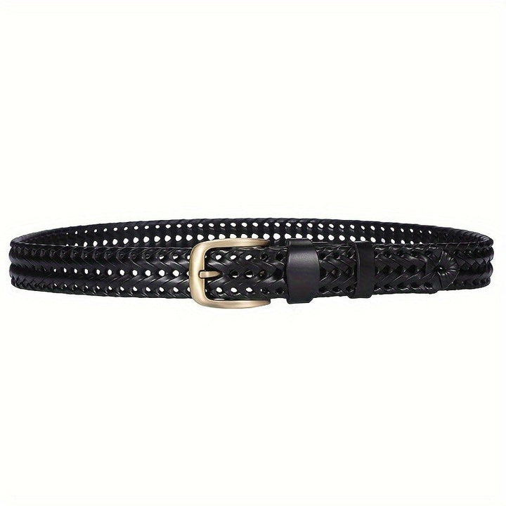 Claude | Ceinture Tressée Cuir Marron Boucle Dorée