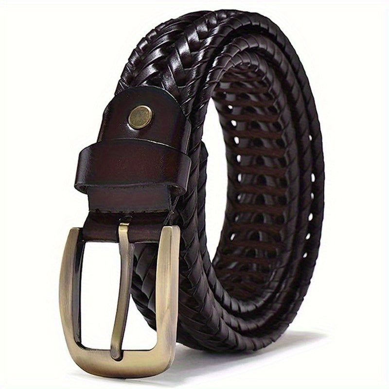 Claude | Ceinture Tressée Cuir Marron Boucle Dorée