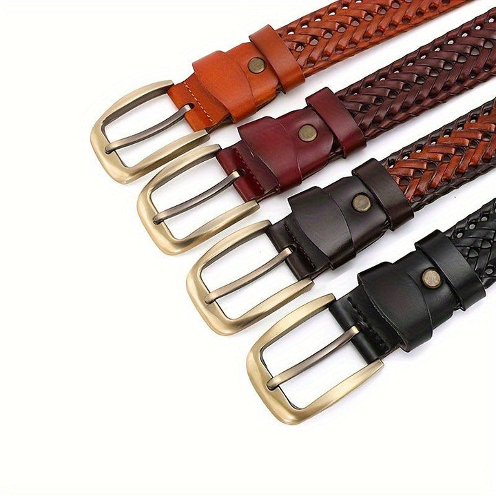 Claude | Ceinture Tressée Cuir Marron Boucle Dorée