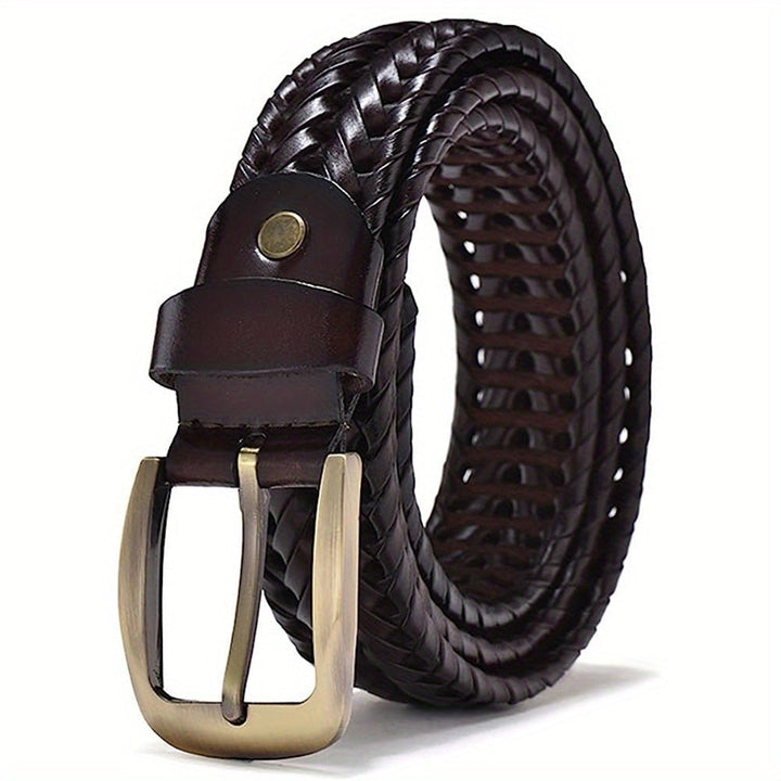 Claude | Ceinture Tressée Cuir Marron Boucle Dorée