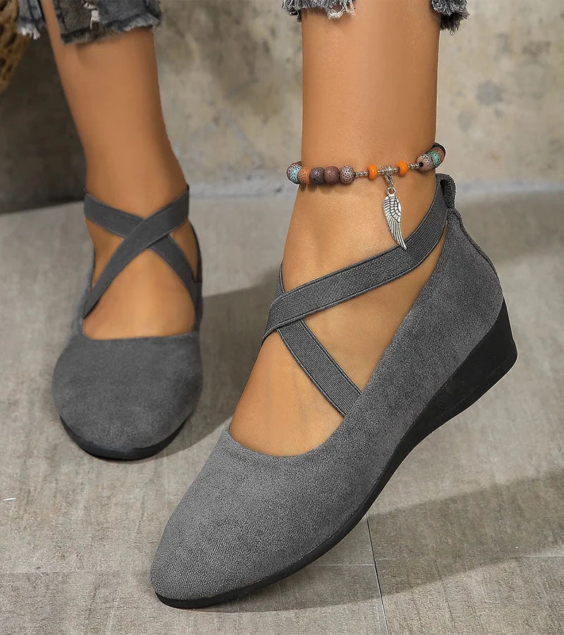 Clémence | Ballerines Femme Daim Noir Bride Cheville