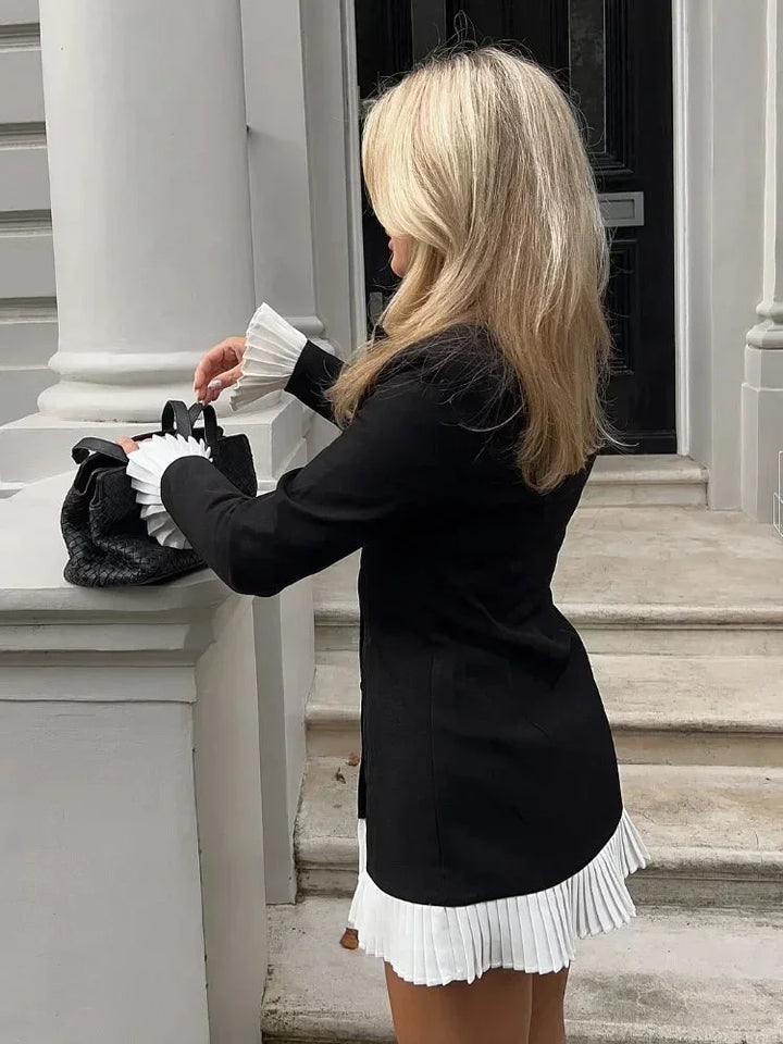 Clémence | Robe Blazer Noire Courte Manches Longues Femme