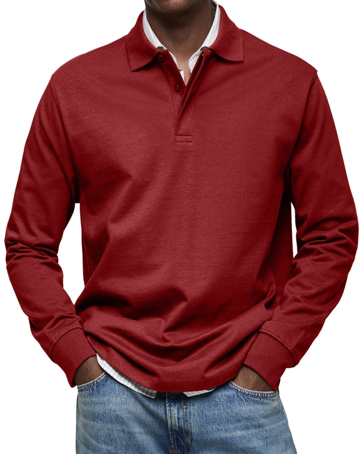Clément | Polo Homme Manches Longues Bleu Coupe Ample