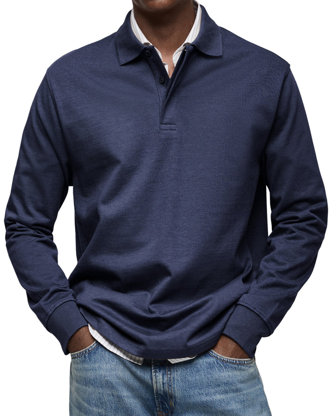 Clément | Polo Homme Manches Longues Bleu Coupe Ample