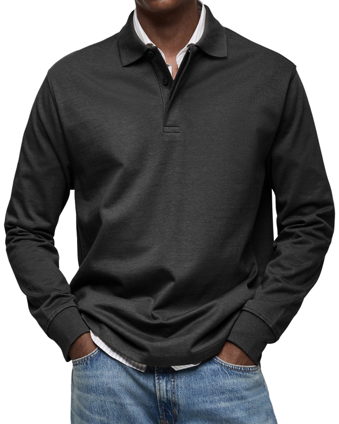 Clément | Polo Homme Manches Longues Bleu Coupe Ample
