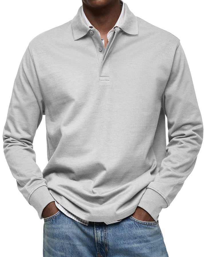 Clément | Polo Homme Manches Longues Bleu Coupe Ample