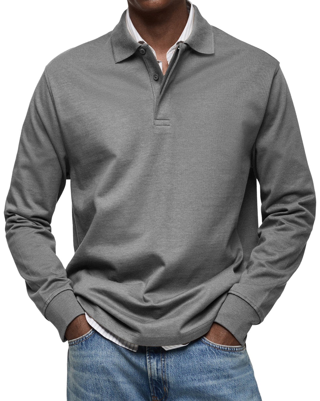 Clément | Polo Homme Manches Longues Bleu Coupe Ample