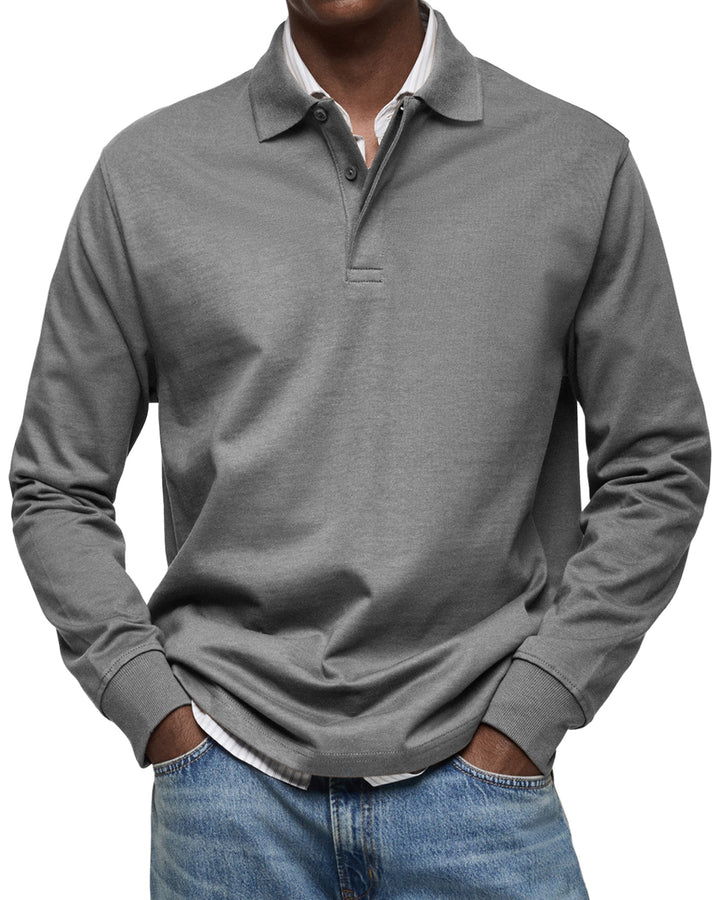 Clément | Polo Homme Manches Longues Bleu Coupe Ample