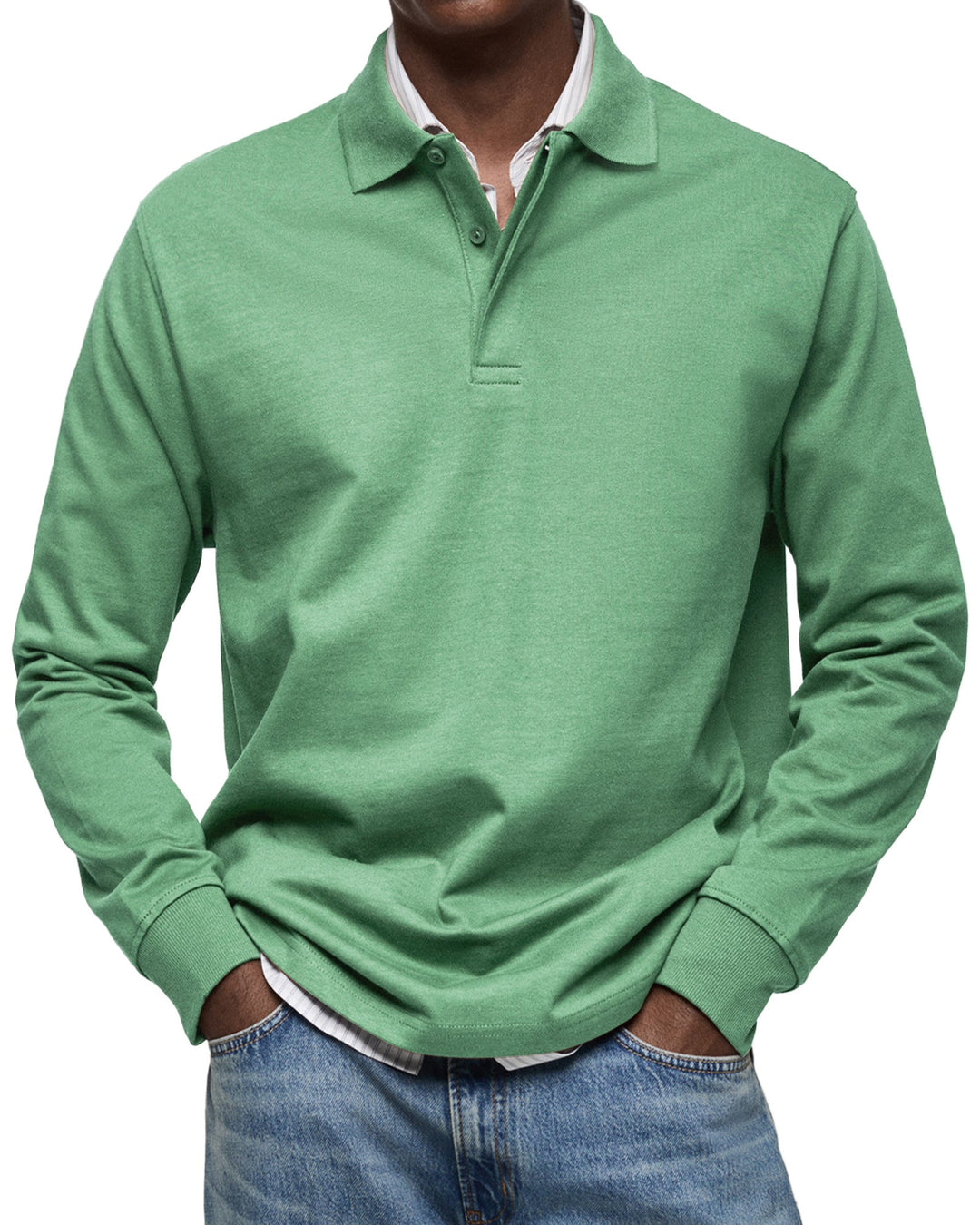 Clément | Polo Homme Manches Longues Bleu Coupe Ample