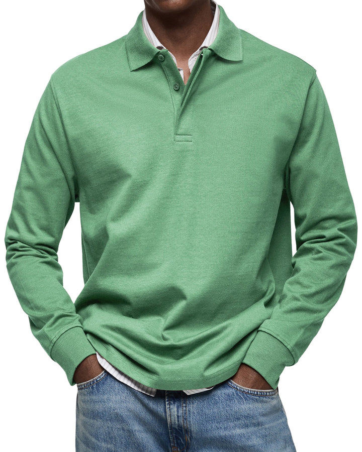 Clément | Polo Homme Manches Longues Bleu Coupe Ample