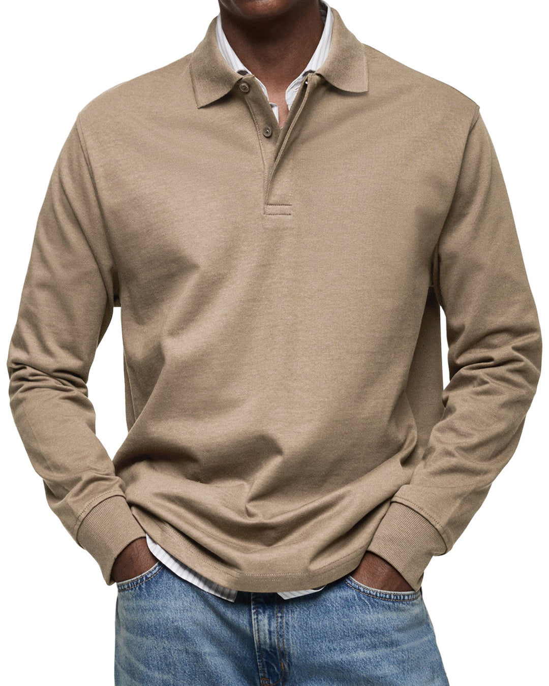 Clément | Polo Homme Manches Longues Bleu Coupe Ample