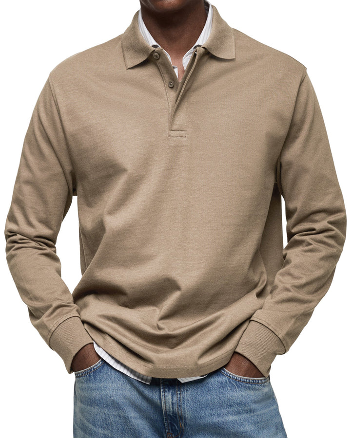 Clément | Polo Homme Manches Longues Bleu Coupe Ample