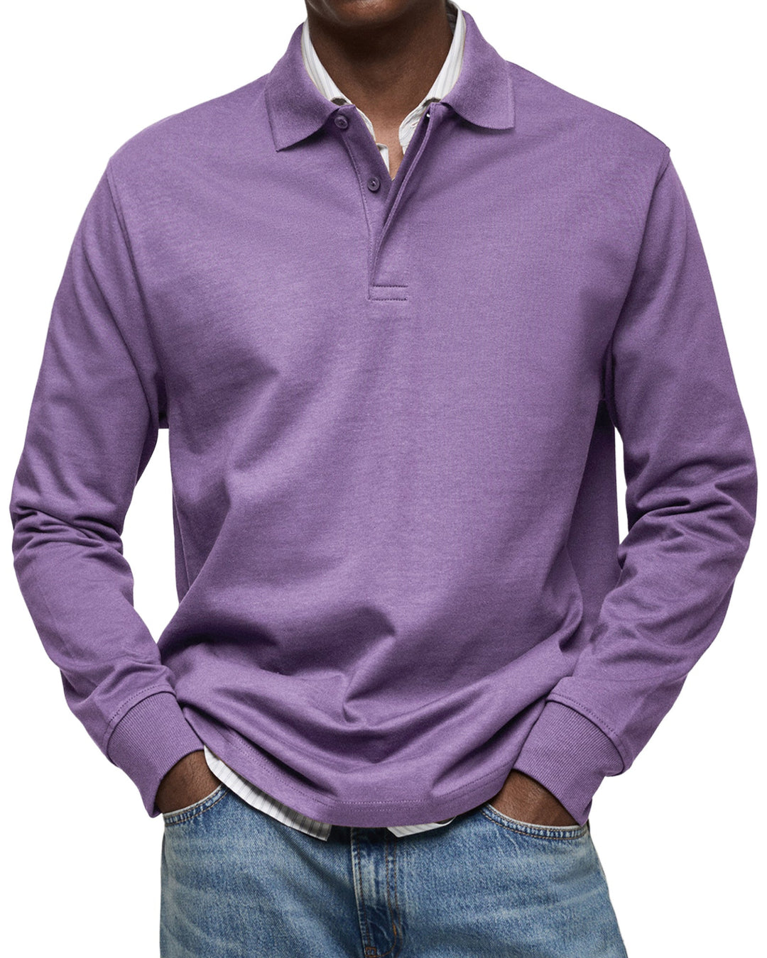 Clément | Polo Homme Manches Longues Bleu Coupe Ample