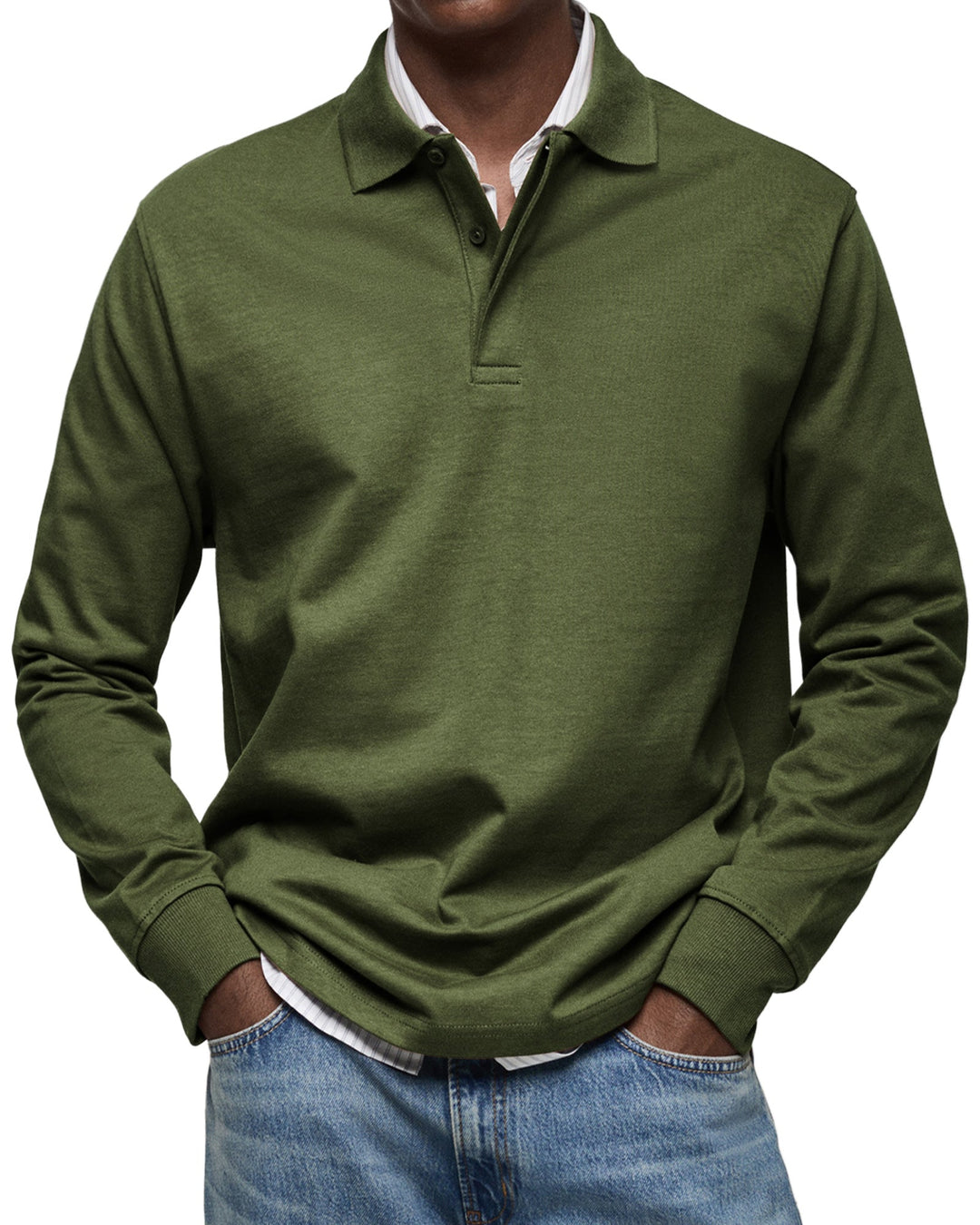 Clément | Polo Homme Manches Longues Bleu Coupe Ample