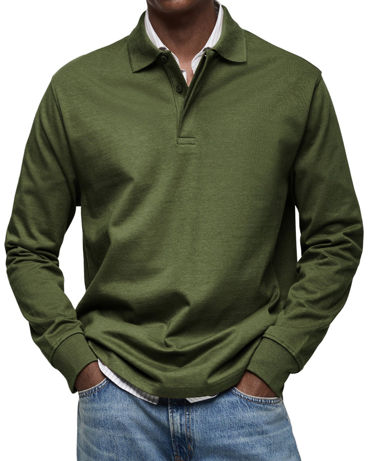 Clément | Polo Homme Manches Longues Bleu Coupe Ample