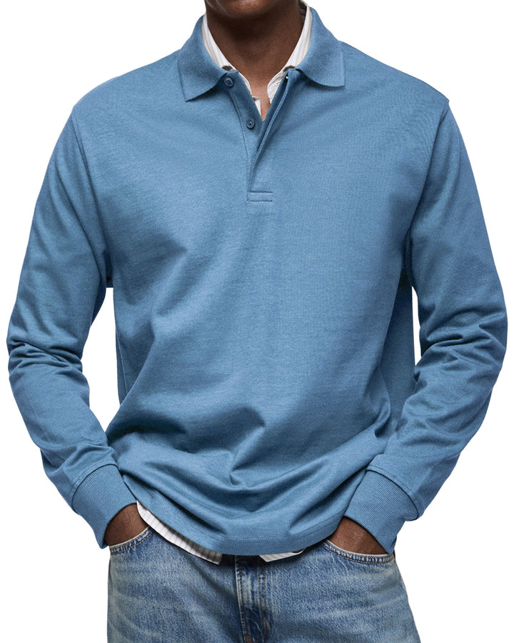 Clément | Polo Homme Manches Longues Bleu Coupe Ample