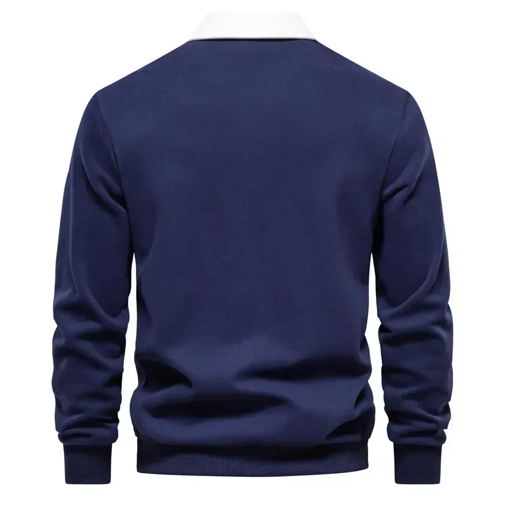 Clément | Polo Sweat Homme Manches Longues Bleu