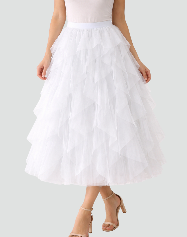 Coralie | Jupe Tulle Midi Femme Taille Haute Volants