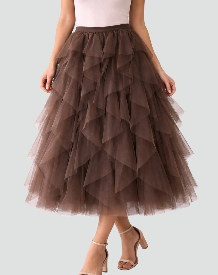 Coralie | Jupe Tulle Midi Femme Taille Haute Volants