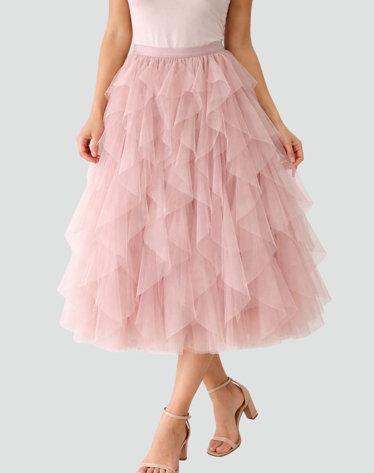 Coralie | Jupe Tulle Midi Femme Taille Haute Volants