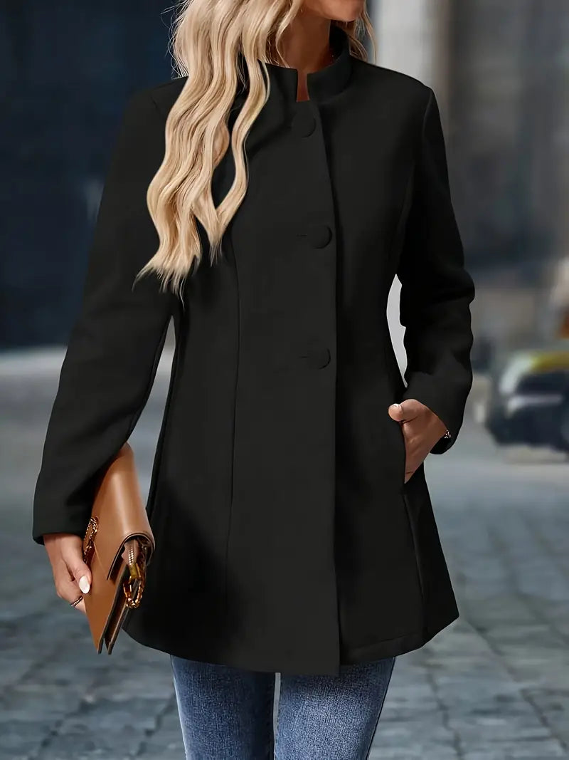 Coralie | Manteau Femme Crème Col Montant Boutonné