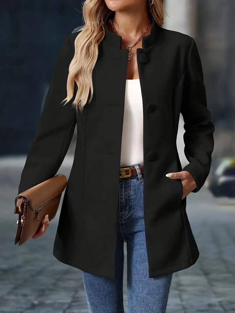 Coralie | Manteau Femme Crème Col Montant Boutonné