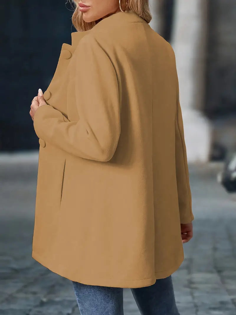 Coralie | Manteau Femme Crème Col Montant Boutonné