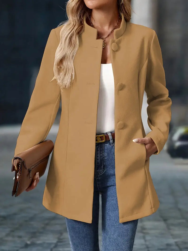 Coralie | Manteau Femme Crème Col Montant Boutonné